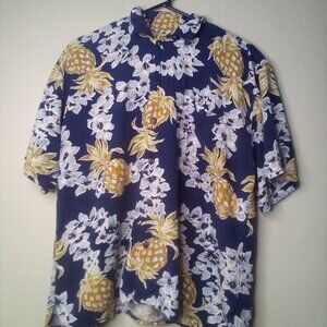 Newport Blue Shirt Men S Button Up Short Sleeve Tropical Floral Pineapple Blue